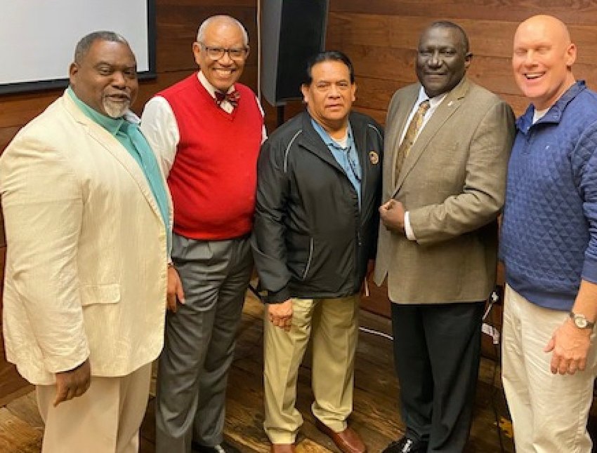 From left to right are: District 4 Supervisor Obbie Riley, Winters, Tribal Council Member Ronnie Henry, Mayor James Young and the Rev. Chris Vowell, the local Unite organizer.