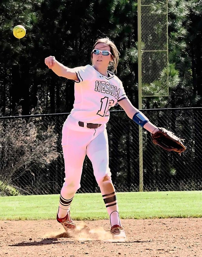 Neshoba shortstop Kylee Thompson throws out an Ethel batter at first base.