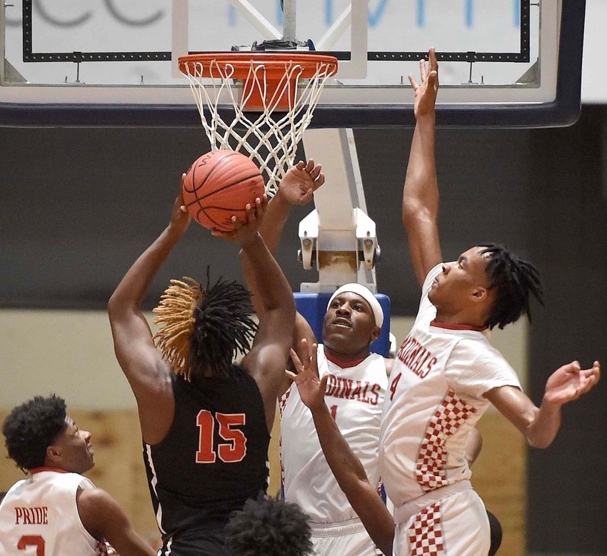 Philedelphia's Jatarian Hudson (15) shoots against Potts Camp in the semifinals of the MHSAA State Basketball Tournament on Tuesday, March 3, 2020, at the Mississippi Coliseum in Jackson.