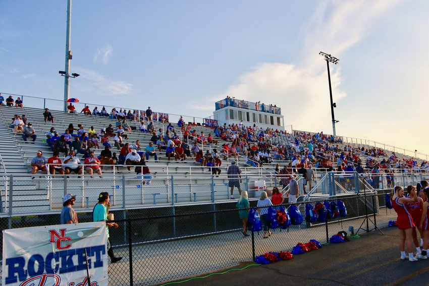 A social distanced crowd at Neshoba Central enjoys the opening night of Rockets football.