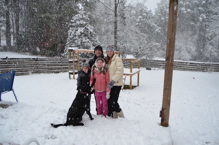 Wesley, Carrie, Ella Kate, Leyton, and Belle Haggard enjoying the snow.