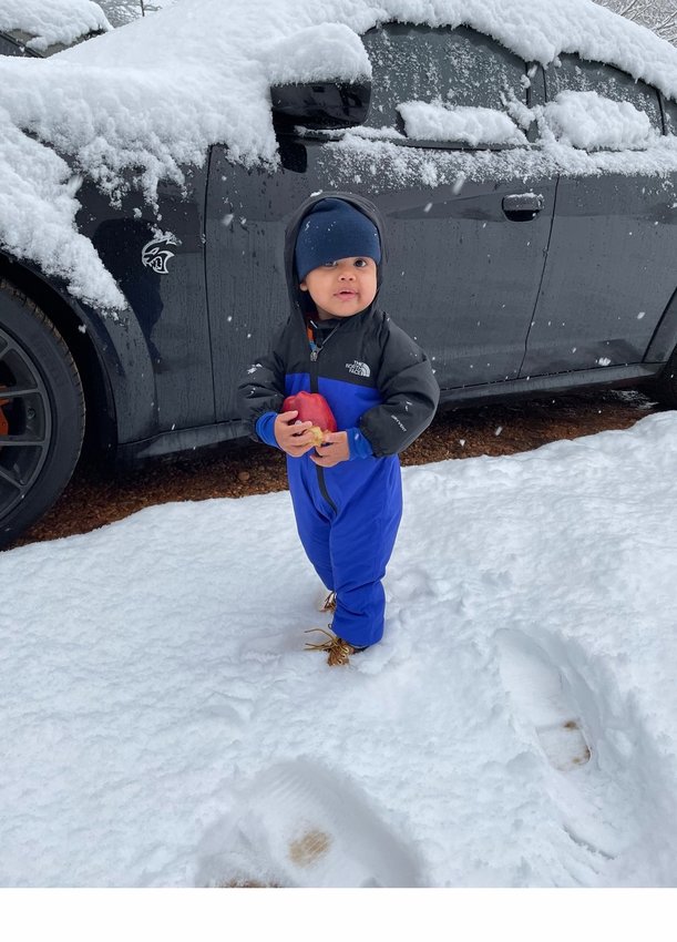 Arris King’s first snow day.
