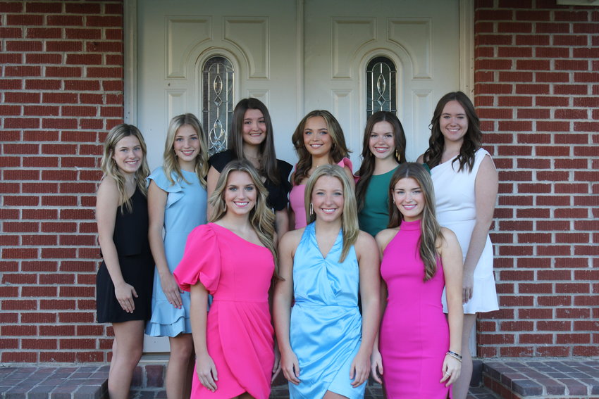 On the front row are senior maids and candidates for the queen: Addy Lea Page, Anna Elise Breazeale, and Parker Woods. 

On the back row, are sophomore maids: Emma Fisher and Anna Atkinson, freshman maids: Addie Crowe and Jessi Breedlove, and junior maids: Ella Bell and Anna Marshall.