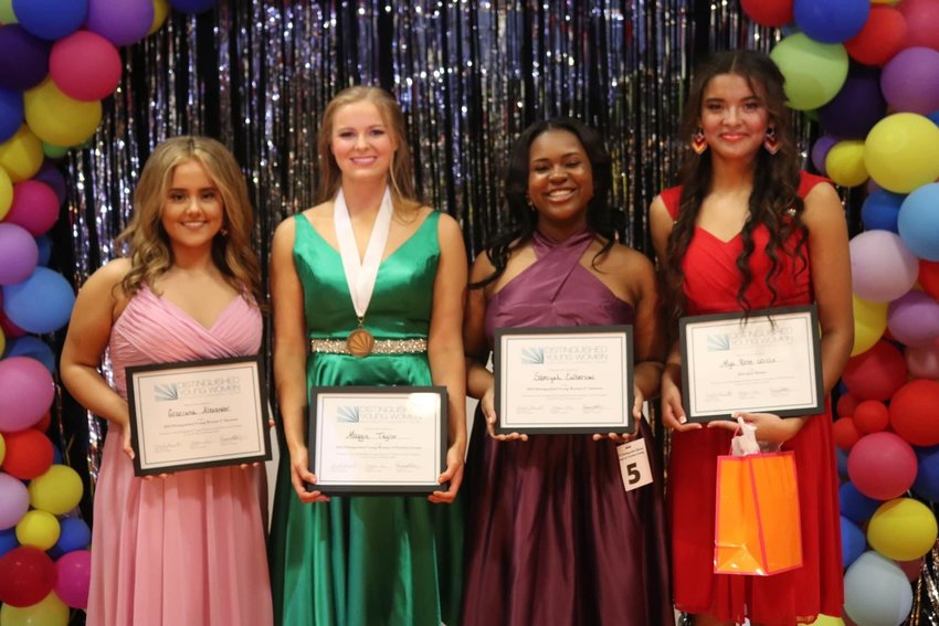 The winners of the Neshoba County Distingished Young Woman competition were, pictured from left: First Alternate Graciana Alexander, 2024 DYW for Neshoba County Maggie Taylor, Second Alternate Samiyah Culberson, and Spirit Award winner Mya Willis.
