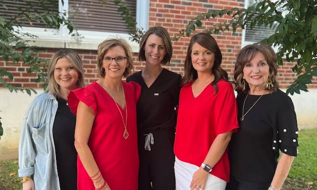 The Hometown Christmas Committee, pictured from left, are Amanda Richardson, Lisa Nowell, Jessica Pickering, Jonni Myers and Jenny Lynn Wilkerson. Not pictured is Briana Petty.