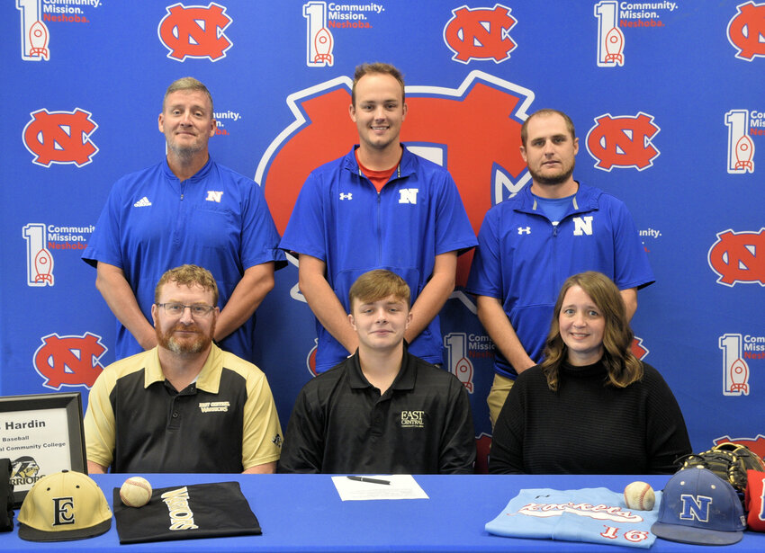 Pictured, front row from left, are Mutt Hardin, RB Hardin, and his mom, Brookes Hardin (Back) Head Coach Jonathan Jones, Assistant Coach Tanner Jones and Assistant Coach Kip Fulton.