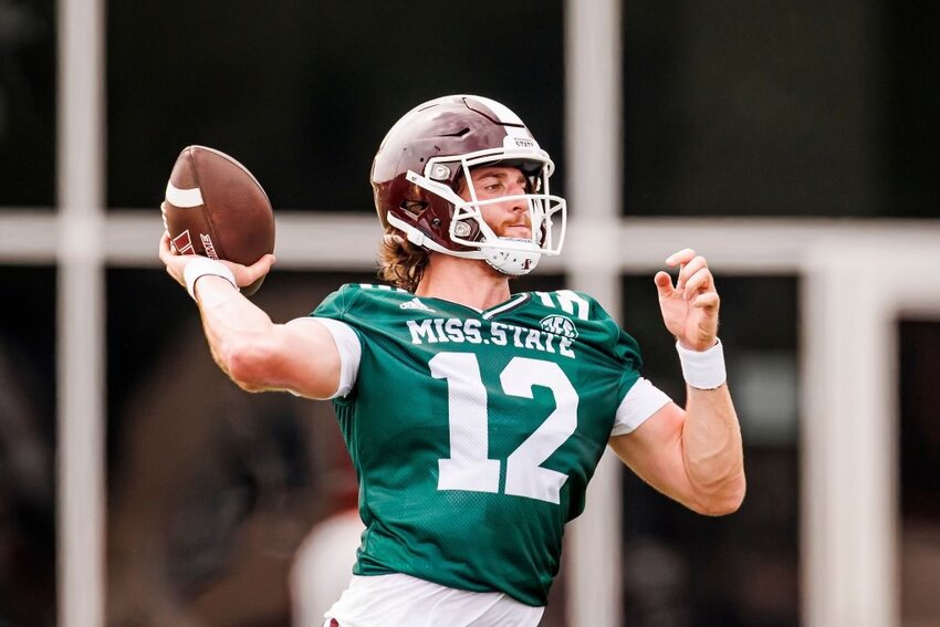Asher Morgan gets in some practice reps at Mississippi State.