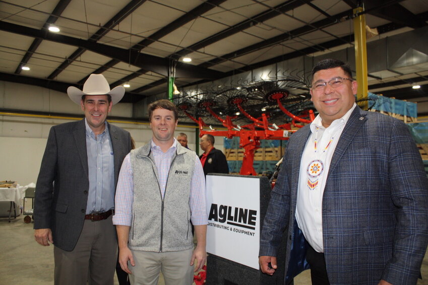 State Agriculture Commissioner Andy Gipson, AgLine CEO Matt Kennedy, and Mississippi Band of Choctaw Indians Chief Cyrus Ben
